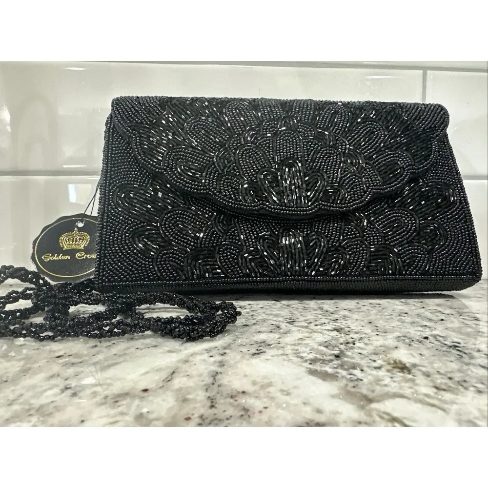 NWT GOLDEN CROWN‎ BEADED CROSSBODY PURSE